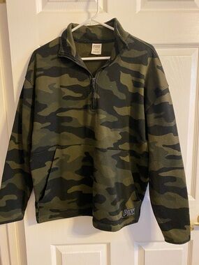 PINK Victoria's Secret Olive & Black Camo Half-Zip Pullover